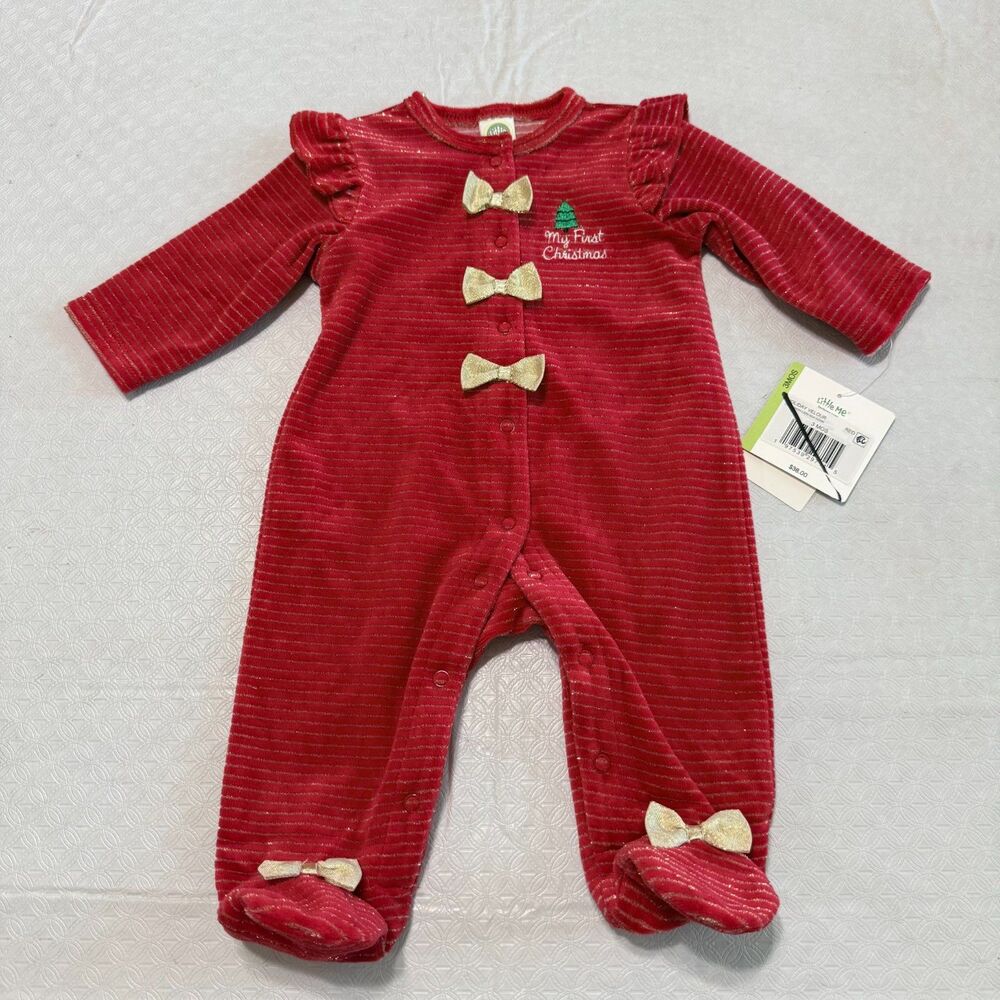 Little Me Baby Girl My First Christmas Sleeper 3M NWT